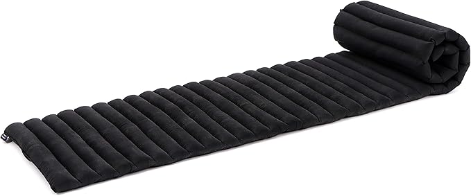 Leewadee - Foldable Floor Mattress - Japanese Roll Up Futon -Trifold Tatami Mat- Guest Floor Bed - Camping Mattress - Thai Massage Mat, Kapok Filled, 75 x 20 inches, Black