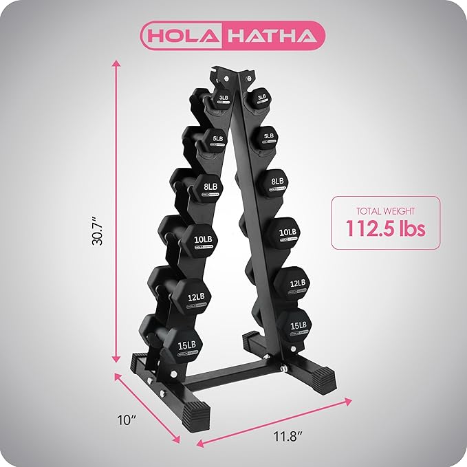 HolaHatha 2, 3, 5, 8, and 10 Pound Neoprene Dumbbell Free Hand Weight Set with Rack, Ideal for Home Exercises to Gain Tone and Definition, Pastel