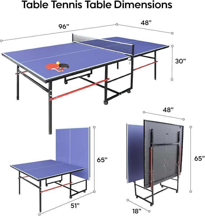 Foldable Ping Pong Table,Professional Table Tennis Table for Indoor/Outdoor with Net, 2 Table Tennis Paddles and 3 Balls Easy Assembly - Tournament Quality - Recreational to Tournament Level
