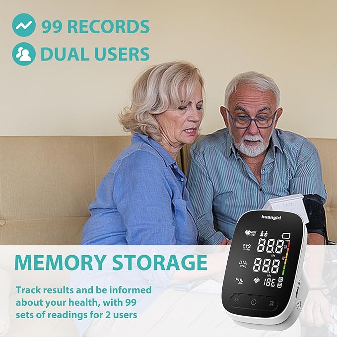 huangirl Upper Arm Blood Pressure Monitor, Blood Pressure Monitors for Home Use, Talking Automatic Blood Pressure Monitor LED Color Screen Large BP Cuff 8.7-17 Inche for 2 Users