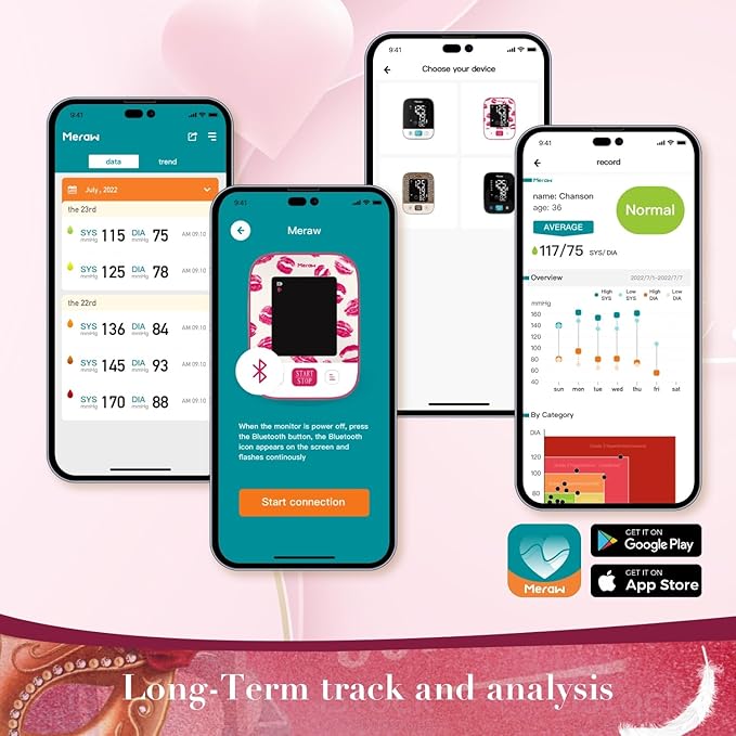 Blood Pressure Monitor Home Use, Blood Pressure Cuff Digital Arm, Blood Pressure Monitor Automatic Cuff 8.7-16.5" Bluetooth App Tracking Irregular Heartbeat Monitoring Pink