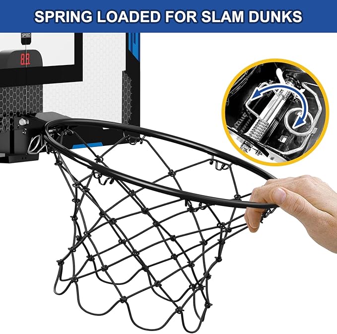 24" x 16" Large Basketball Hoop Indoor for Adults, Over The Door Hoop with Sturdy Backboard, Big Basketball Toys Gifts Ideas for Man Kids Teens Boys Girls, Blue