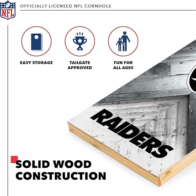 Wild Sports NFL Football 2' x 4' Regulation Size Solid Wood Cornhole Set with Direct Print HD Team Graphics Great Gift for Any Football Fan! Bean Bag Toss Family Outdoor Game