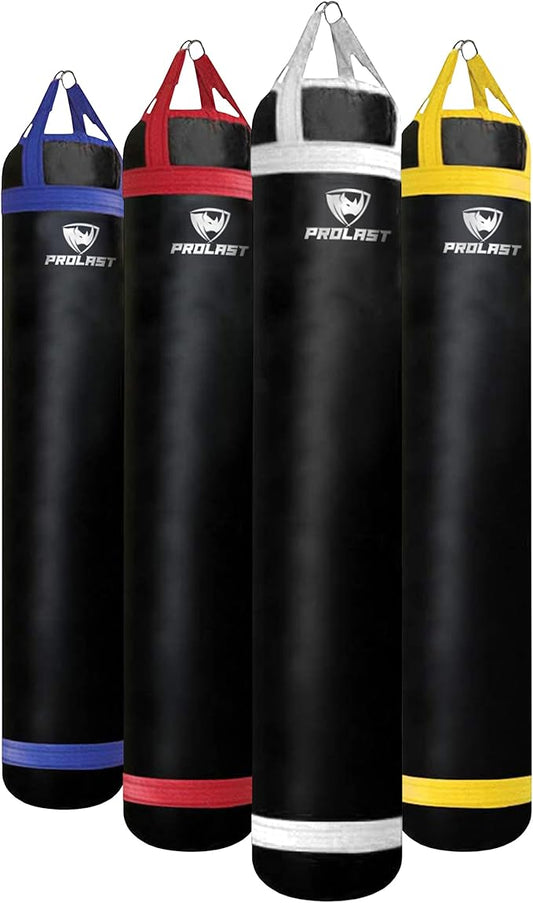 PROLAST Heavy Punching Kicking Bag for Adults, Boxing, MMA, Martial Arts, Muay Thai, Strength Training Equipment, Filled, 6ft, 150 lbs, Colored Trim Strap, Rhino Logo
