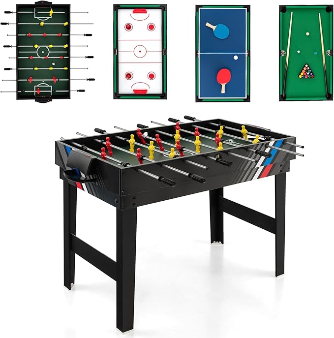 Giantex 4-in-1 Multi Game Table, 49 Inch Combination Game Tables with Adult Size Foosball Table, Slide Hockey Table, Ping Pong Table, Pool Table, Combo Game Table Set for Indoor Home, Game Room