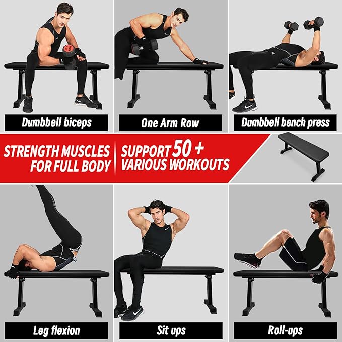 Flat Bench, Flat Weight Workout Exercise Bench Easy,Assembly,Foldaway Bench for Adjustable Dumbbells or an Adjustable Dumbbell Set,Strength Training Bench Press