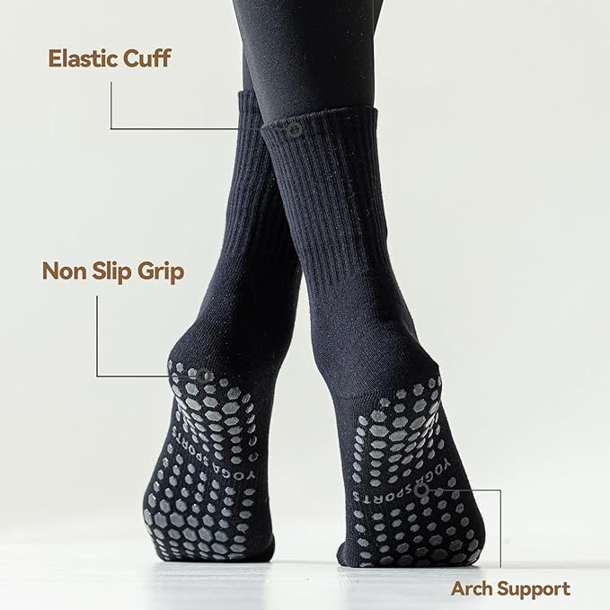 BONANGEL Pilates Socks with Grips for Women, 3 Pairs Womens Grippy Yoga Ballet Barre Hospital Gym Athletic Socks