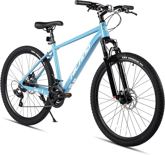 HILAND 26 Inch Mens and Womens Mountain Bike,21 Speed Mountain Bicycle with Dual Disc Brake, Front Suspension Fork, High Carbon Steel Frame Urban Commuter Bike for Adults