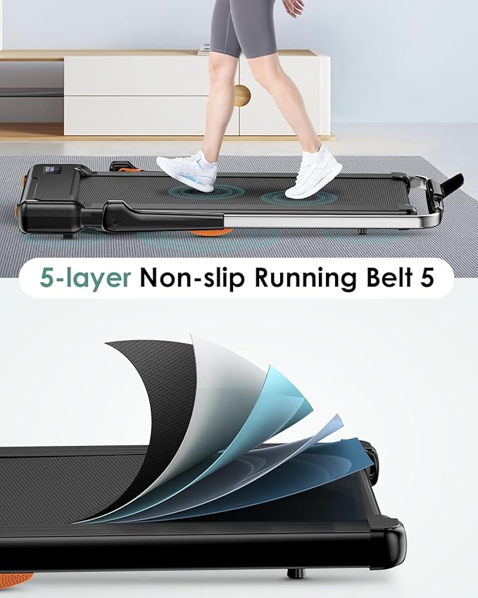 Incline Walking Pad with Handle Bar, Folding Treadmill Foldable Portable Under Desk for Home Office, Ultra Quiet <45dB, Safety Lock, 300+ LB Capacity