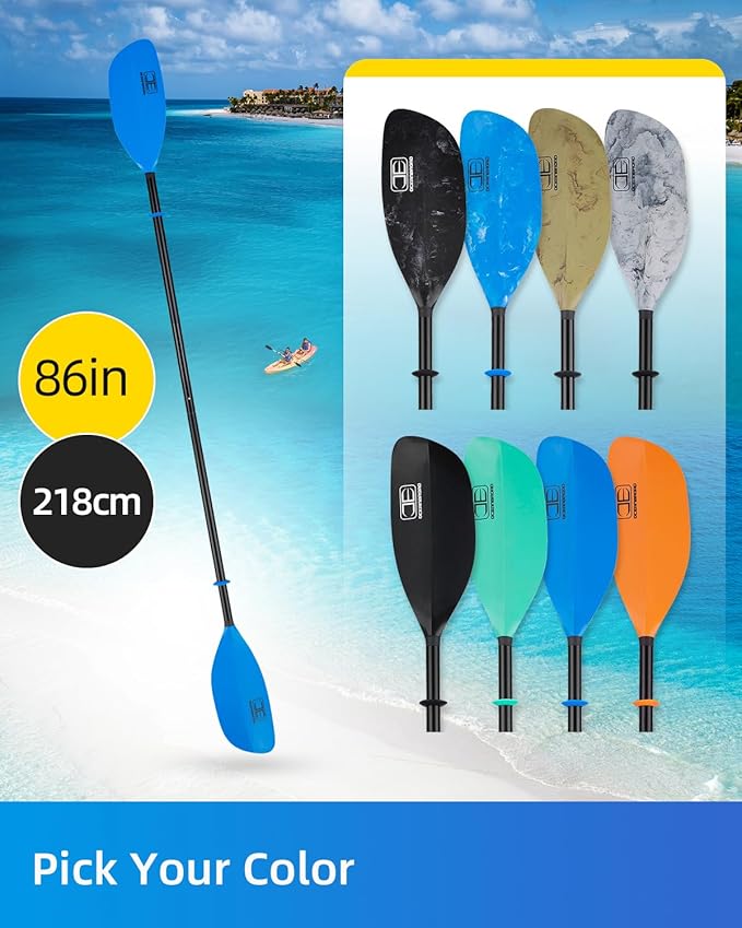 OCEANBROAD Kayak Paddle 86in/218cm, 90.5in/230cm Alloy Shaft 2-Piece Floatable Kayak Oar for Kayaking Canoeing Boating