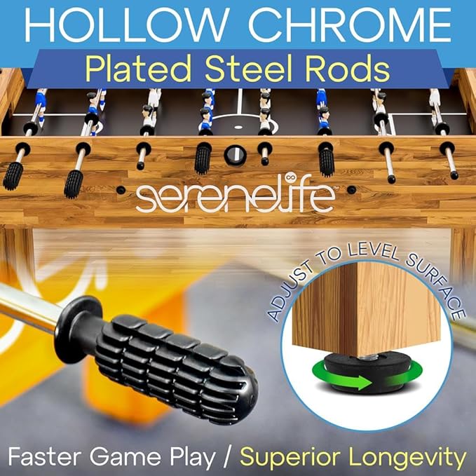 SereneLife 48in Foosball Table, Competition Sized Set with 2 Balls and 2 Cup Holders for Indoor Family Arcade Game Room