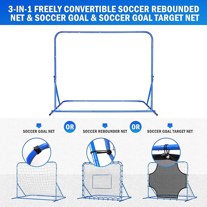 Three Mode Soccer Goal & Rebounder Net & Target Net,Four Targets for Precise Training,Tough-Built for Intense Shots,Quick-Switch Angle Soccer Training for Control/Passing Practice for Kids Teen