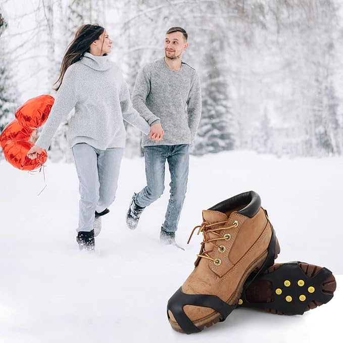 Ice Cleats for Shoes and Boots, Silicone Snow Grips, Stainless Steel Shoe Spikes, Traction Cleat Crampon for Walking on Snow, Ice Anti Slip Footwear