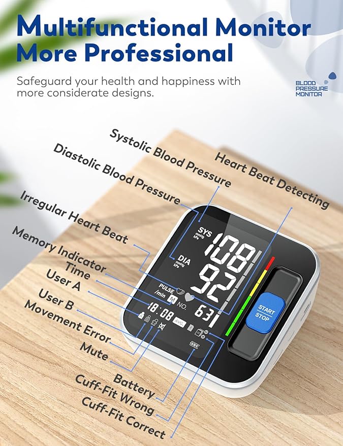 Blood Pressure Monitors for Home Use Upper Arm, Accurate Cuff 8.7โ-15.7โ Monitor with Large Backlight Display 2 Users 240 Sets Memory & HR Detection, Digital BP Machine with Carrying Case