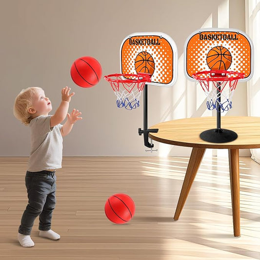 NZQXJXZ Mini Indoor Basketball Hoop, 2 in 1 Tabletop Basketball Hoop Set with Clips and Suction Cup with Two Balls, Mini Hoops for Desk Table Bed Office Bedroom Basketball Toys for Kids and Adults