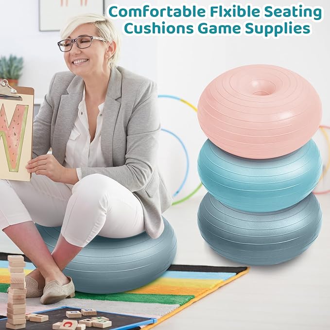 Lewtemi Flexible Seating for Classroom 20 Inch Inflatable Yoga Ball Chair Large Donut Exercise Ball Chair Cushion Seat with Inflator for Kid Student Sensory Balance Home Office