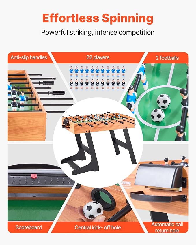 VEVOR Foosball Table 42/48/55 in Foosball Table Indoor Full Size Foosball Tables for Home, Family, and Game Room, Durable Soccer Set, Includes 2/4 Balls, Score Keeper, and 2 Cup Holders