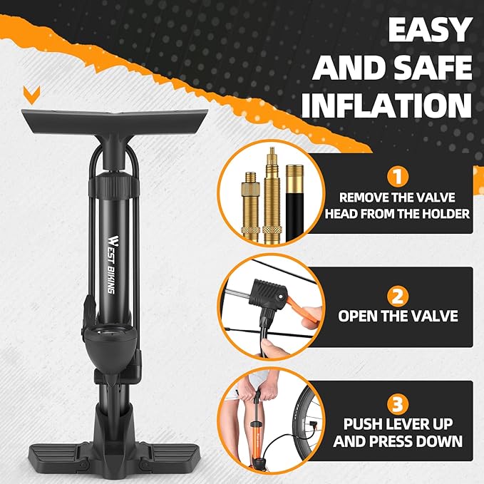 Bike Floor Pump, Bikes Pump with Gauge,Bicycle Air Pump with High Pressure 160 Psi, BikeTire Pump with Presta Schrader Valves,Portable Hand Pump Bike, Fits Road Bikes MTB E-Bike, Ball