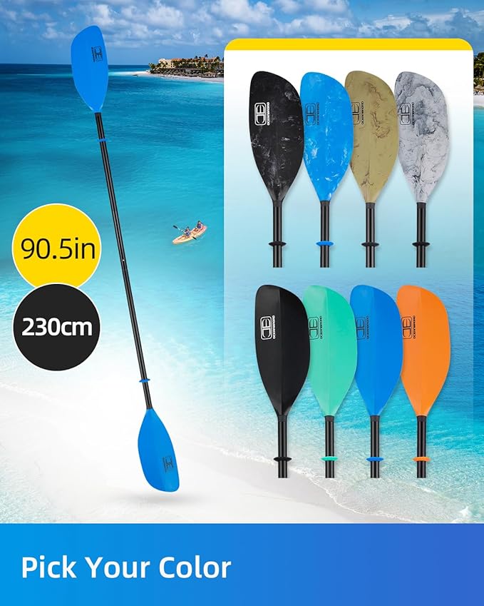 OCEANBROAD Kayak Paddle 86in/218cm, 90.5in/230cm Alloy Shaft 2-Piece Floatable Kayak Oar for Kayaking Canoeing Boating