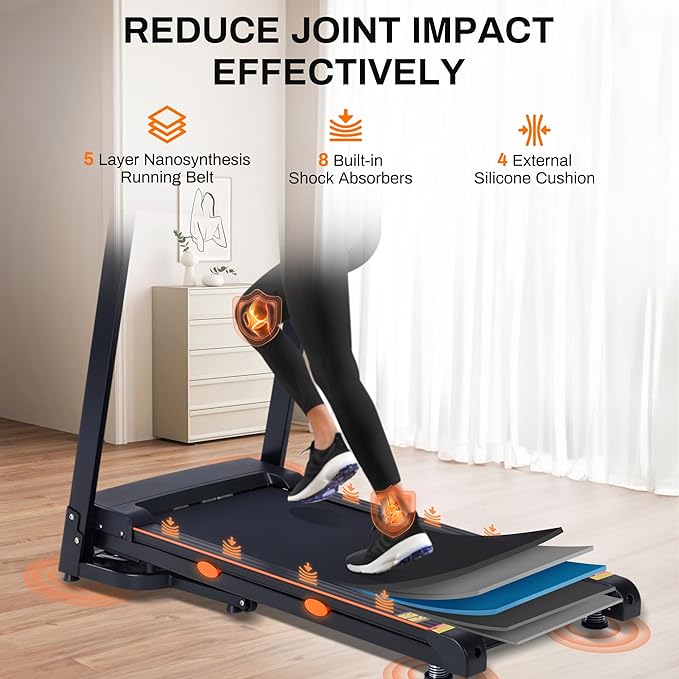 ECHANFIT 15% Auto Incline Treadmill Foldable Treadmills for Home with 18" Wider Belt, 10 MPH Speed, 300 lbs Capacity, Shock Absorption System, App Bluetooth