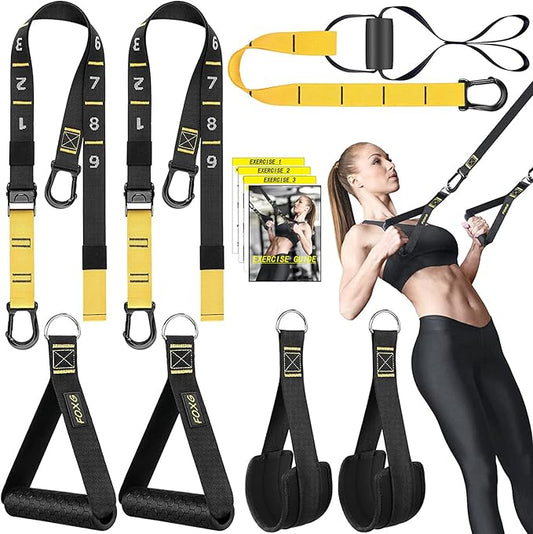 Rraining Kit, Workout Straps for Home, Adjustable Resistance Trainer with Handles, Door Anchor and Carrying Bag for Gym