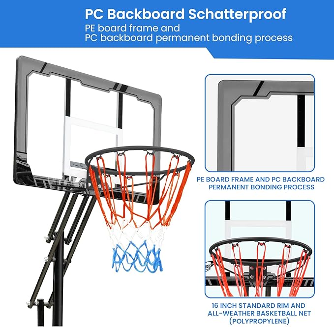 Kids Basketball Hoop Easy Adjustable 4.0-8.5 FT, Portable Basketball Goal System for Kids/Teens/Youth, 33" Shatterproof Backboard, Outdoor & Indoor Use