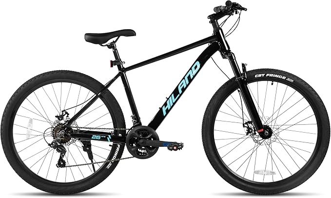 HILAND 26 Inch Mens and Womens Mountain Bike,21 Speed Mountain Bicycle with Dual Disc Brake, Front Suspension Fork, High Carbon Steel Frame Urban Commuter Bike for Adults