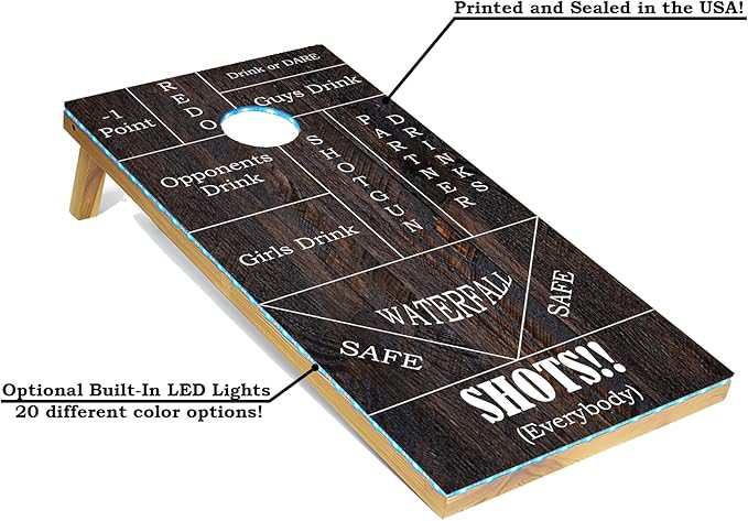 Tailgating Pros Cornhole Board Set w/Bean Bags and Carrying Case - 4'x2' Corn Hole Toss - Tournament and Lightweight Options - Optional LED Lights