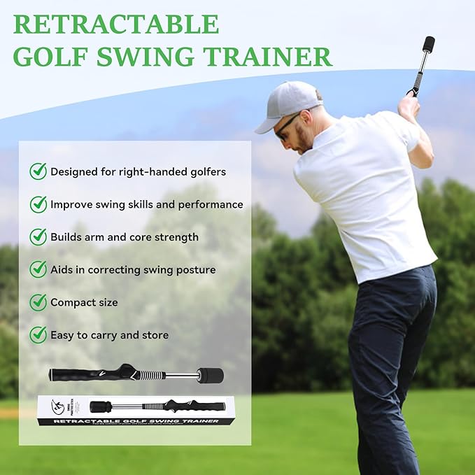 Golf Swing Training Aid, Retractable Golf Grip Trainer for Golf Training, Golf Swing Trainer with Arm Band for Warm-up, Right-Handed Grip Trainer Golf Club for Indoor & Outdoor Use