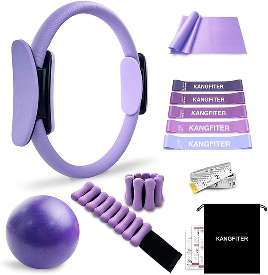 Pilates Ring Set 11 PCS, Magic Circle Yoga Ring, Pilates Ball, Adjustable Ankle Wrist Weights, Resistance Bands, Tape Measure, Pilates Kit Equipment Accessories for Women Home Workouts Yoga