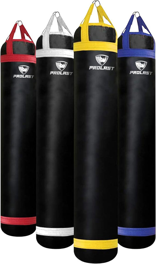 PROLAST Heavy Punching Kicking Bag for Adults, Boxing, MMA, Martial Arts, Muay Thai, Strength Training Equipment, Filled, 6ft, 150 lbs, Colored Trim Strap, Rhino Logo