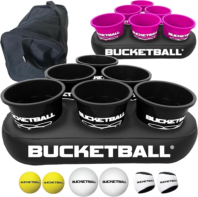 BucketBall | Team Color Edition | Party Pack (Black/Pink): Original Yard Pong Game: Best Camping, Beach, Lawn, Outdoor, Family, Adult, Tailgate, Jumbo, Giant Game