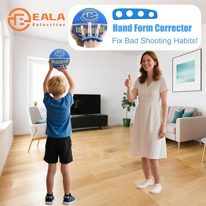 Non-Compress Size 7 (29.5”) Grooved Airless Silent Basketball & Indoor Hoop & Shooting Form Trainer Gift Set - for Quiet Dribbling and Indoor Shooting Training Kit