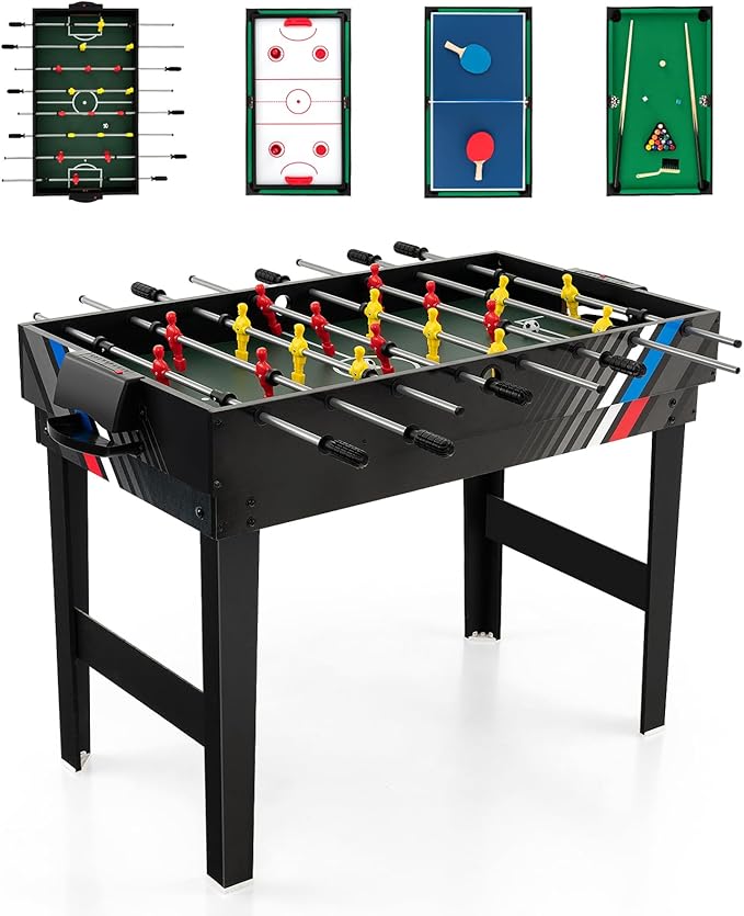 Goplus 4-in-1 Combination Game Table, 49'' Multi Game with Soccer, Air Hockey, Billiards, Pingpong Tabletop, Foosball, Pool Table for Home, Family Night, Adult Kids Gifts