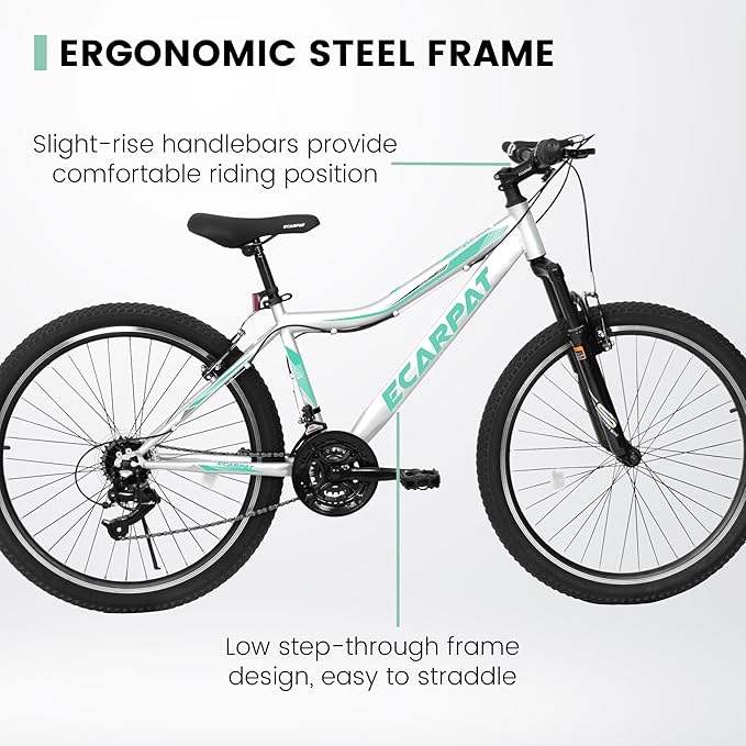 24 26 Inch Women Girls Mountain Bike, Disc/V Brakes 21 Speeds Women Bike, Sturdy Steel Frame and Suspension Fork, Stylish Adult and Teens Bicycle for Urban Trail Snow Commuter