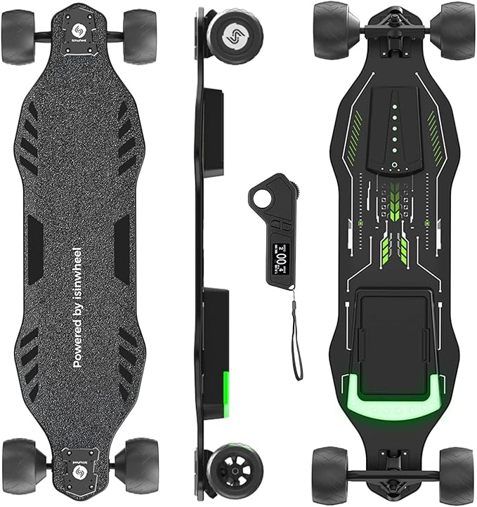 isinwheel V4/V6/V6pro/V8/V10 Electric Skateboard with Remote, 250W/450W/500W/1200W/3000W Brushless Motor, 9Mph/12Mph/30 Mph /32Mph Top Speed, Electric Longboard for Adults &Teens