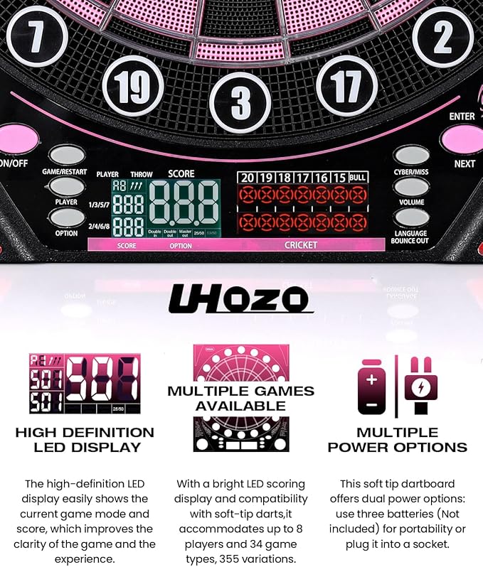 Electronic Dart Board with Bright Score Display, Multiple Games, and Durable Design-Perfect for Family Fun and Competitions-Includes Soft Tip with 12 Darts