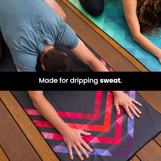 Yoga Drip Yoga Towel - Non Slip Hot Yoga Mat Towel With Corner Pockets, No-Skid Grip, and Built-in Alignment Lines | Soft, Moisture Wicking, and Sweat Absorbent | No Bunching, Stays in Place 72" x 25"