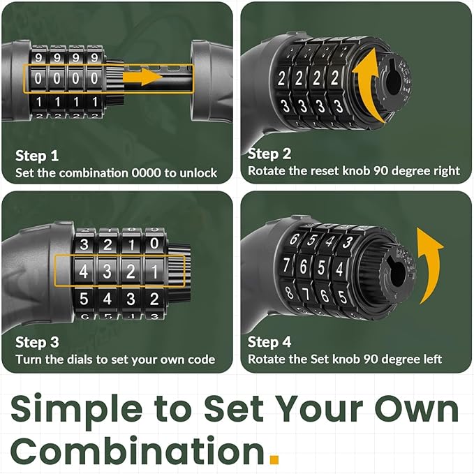 Titanker Bike Lock, Bicycle Lock 4 Feet Cable Lock 1/2 Inch Resettable Bike Lock Combination with Mounting Bracket, Bike Accessories for Bicycle, Electric Scooter, Motorcycle