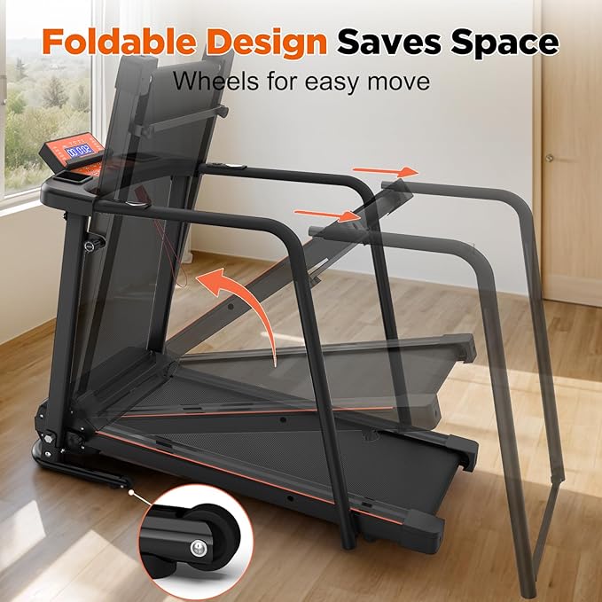 FYC Walking Treadmills for Home, Extended Handrails for Recovery Fitness, Portable Foldable Treadmill for Seniors with Optional APP Control, 300 LBS Capacity