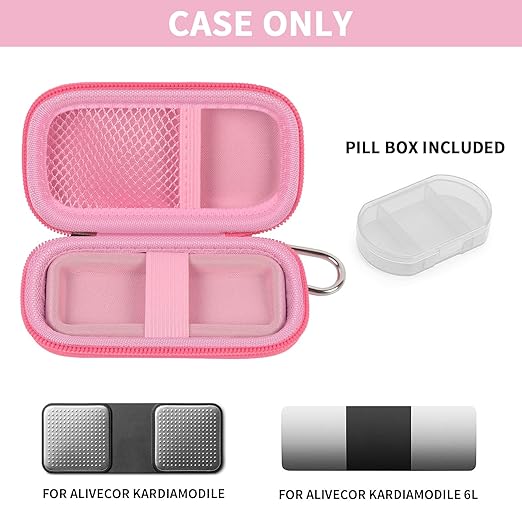 Heart Rate Monitor Case for AliveCor for KardiaMobile 6L / 6L Max 1L Personal EKG Monitor Storage Holder Fits for Cardiac Mobile Portable Heart Rate Monitor Bag Organizer (Pill Box Included) Pink