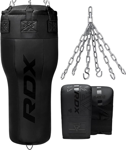 RDX 3.5FT Angled Heavy Boxing Bag with Hanging Chain & Gloves – Uppercut Punching Bag for Body Shots, Precision & Combo Punch Training – Ideal for MMA, Muay Thai, BJJ, Karate, Kickboxing Gym Workouts