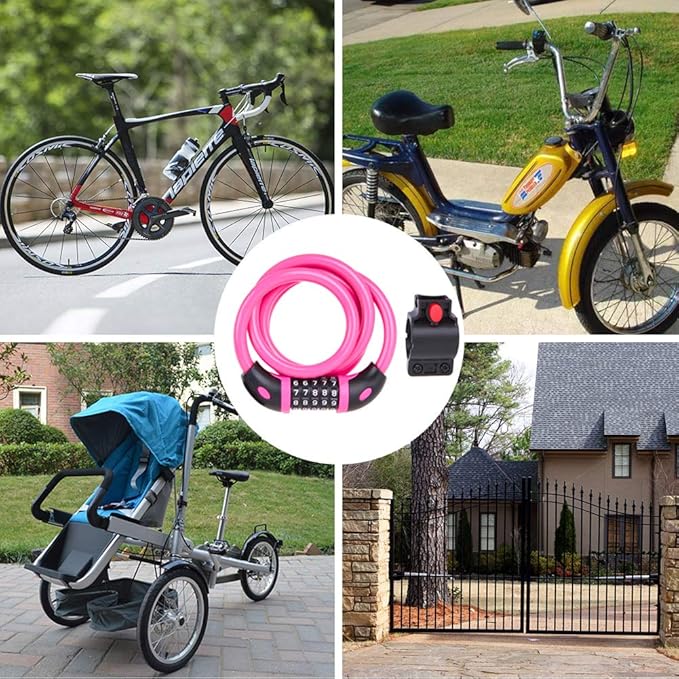 NDakter Bike Lock, 4/5.6 Feet Bicycle Cable, High Security 5 Digit Resettable Combination Coiling Bicycle Lock, Heavy Duty Anti Theft Cable with Mounting Bracket, 1/2 Inch Diameter (12mm)