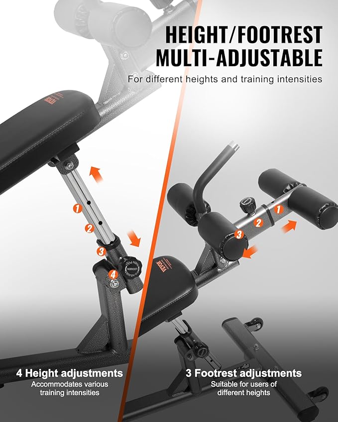 VEVOR Sit Up Bench, Decline Ab Bench with Reverse Crunch Handle, Adjustable Height Setting, Heavy Duty Steel, 500/600/1000 Lbs Capacity for Home Gym Workouts, Strength Training, Full Body Muscles