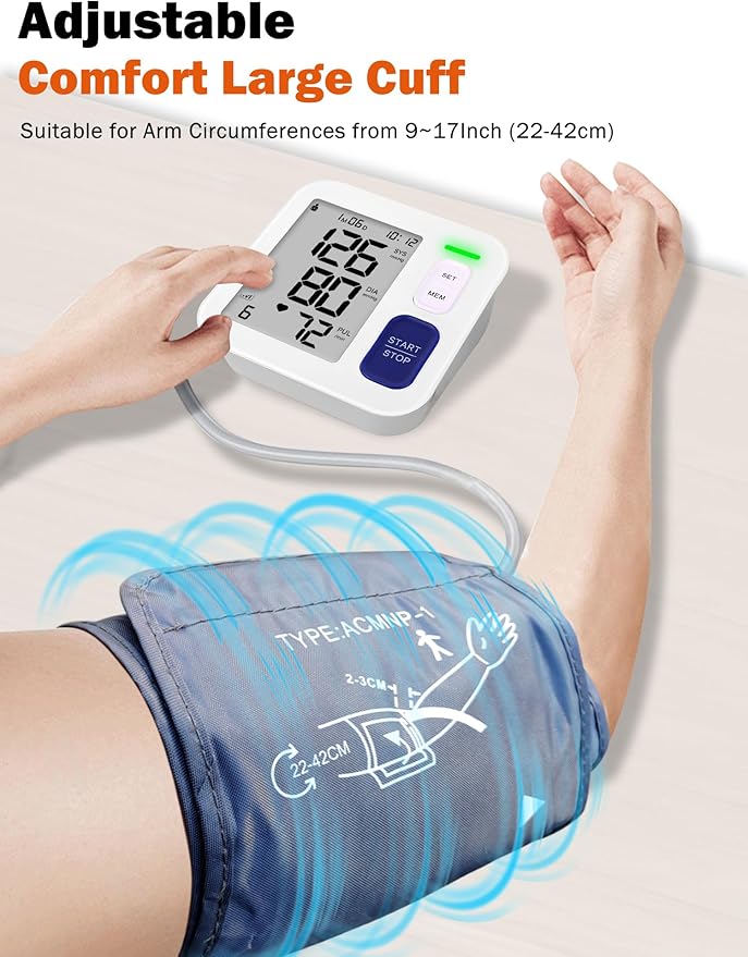 Blood Pressure Monitor Upper Arm Monitors for Home Use, Automatic Accurate BP Machine with 9"-17" Adjustable Cuff, 4" LCD Screen Home Hypertension Detector, 2 x 90 Memory & HR Detection, Storage Bag