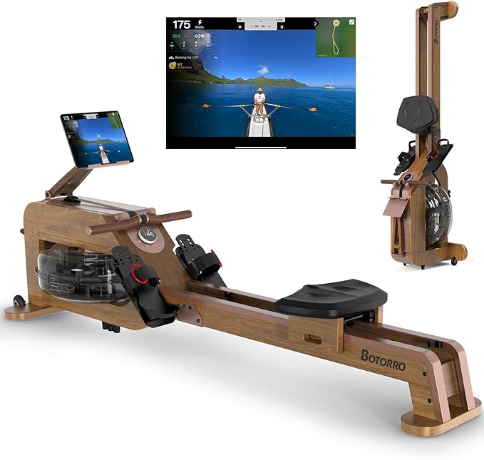 Water Rowing Machines for Home, Rower Machine with 12 Propellers & 28L Large Water Tank, 6-Level Resistance, with Multifunctional Display and Adjustable Stand, Max Load 330LBS