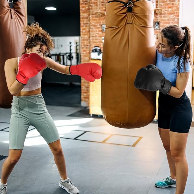 Boxing Gloves, 2 Pairs Boxing Gloves for Beginners and Children, Training & Sparring Kick Boxing Glove Training Glove Set Punching Bag Mitts, Black+Red
