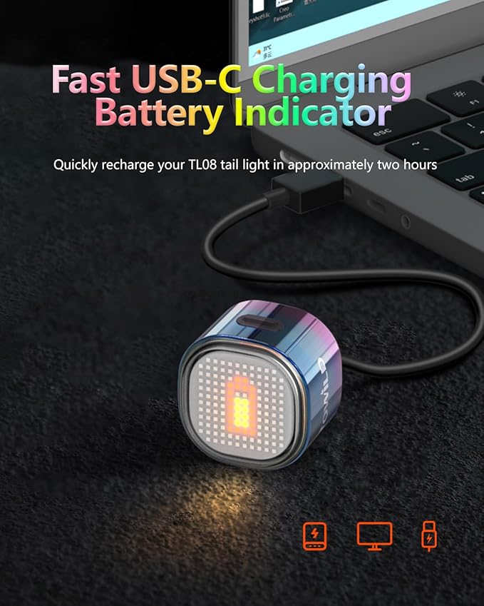 TOWILD TL08 Bike Tail Light, Customized Patterns Full-Color Bike Rear Light, Brake Sensing, USB-C Rechargeable, IPX6 Waterproof