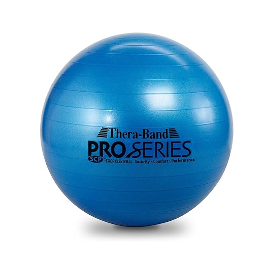 THERABAND Pro Series Exercise Ball, 30" Blue Stability Trainer for 6'2"–6'8" Users, Anti-Burst Yoga & Pilates Ball, Balance & Core Trainer, For Athletes Fitness at Gym & Home