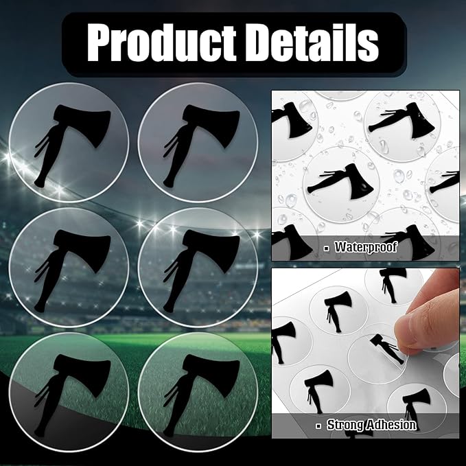 Jecery 200 Pcs 8 Sheets Football Helmet Stickers Hatchet Decals 1-1/8 Inch Self Adhesive Hockey Stickers for Baseball Softball(Black on Clear)